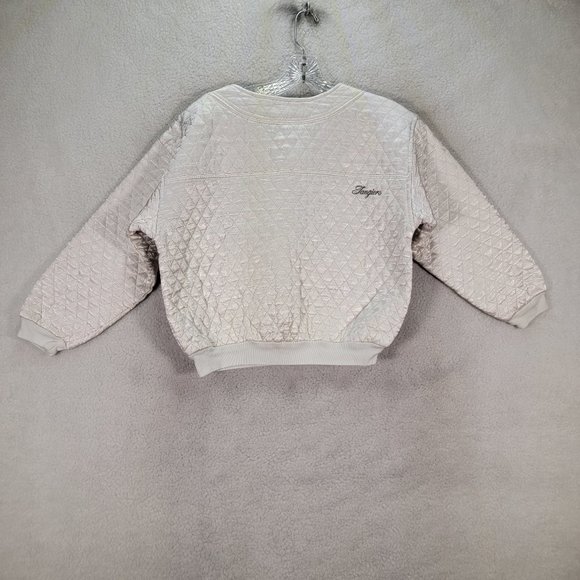 Vintage Tangiers Ivory Satin Shiny Quilted Puffer Unique Street Cropped Sweater - Picture 1 of 16